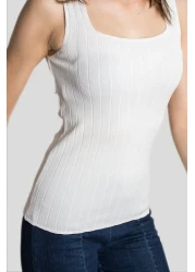 Butik Women's Ribbed Knitwear Blouse - Sleeveless, Thick Strap, Square Collar, Thin Summer