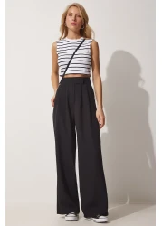 Happiness İstanbul Women's Black Velcro Waist Loose Pants YL00001