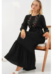 Bigdart فستان حجاب طويل مطرز نسائي 2550 - أسود