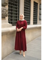 LOCCO فستان نسائي برباط على الخصر باللون العنابي