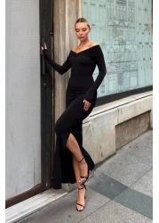 Swist فستان نسائي متوسط الطول بفتحة رقبة مادونا من Zico باللون الأسود