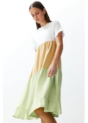  Collection Multicolor Color Block A-line/Bell Form Crew Neck Short Sleeve Knitted T-shirt Dress TWOSS24EL00192