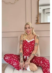 Pijamaevi Red Clover Lace Rope Strap Knitted Women's Pajama Set