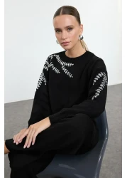  Modest Knitwear Bottom-top Set - Black Sequin Embroidered TCTAW25US00090