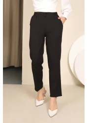 CLB COLLECTION بنطلون نسائي ضيق الساق بخصر مطاطي وزر