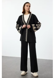  Modest Double Breasted Collar Embroidered Belted Knitwear Suit - Tctaw25Us00095
