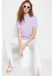  Collection Lilac 100% Cotton Basic Stand Collar Knitted T-shirt TWOAW20TS0096
