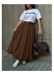 minaaise تنورة نسائية طويلة مبطنة باللون البني 29004