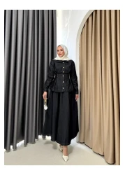 Melike Tatar Snap Fastener Denim Skirt Suit 3-604