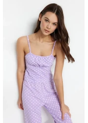  Collection طقم بيجامة محبوكة بحبل قطني منقط باللون الأرجواني THMSS23PT00226