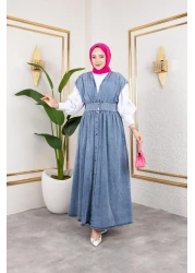 HARMAN BUTİK جينز أزرق بأزرار على شكل حرف V للسيدات