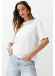  Collection White Premium 100% Cotton Printed Relaxed/Comfortable Fit Knitted T-Shirt TWOSS24TS00172