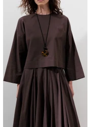 Manuka Cotton Crop Long Sleeve Bluz Brown