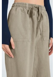  Collection Green Pocket Detailed Denim Look Wide Leg/Wide Leg Woven Pants Twoss25Pl00076