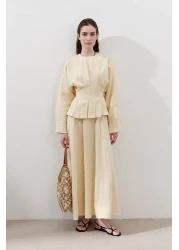 Manuka Linen Double Breasted Tie-Blue Bluz Yellow