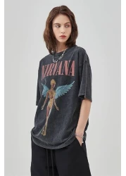 Trendiz Unisex Nirvana Angel Washed Tshirt Anthracite