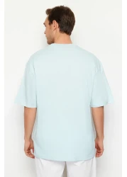  Collection Oversize Blue Embroidered Landscape T-Shirt - 100% Cotton, Short Sleeve - TMNSS23TS00243