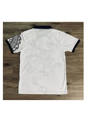 1blood White Kitty Madrid Dragon Jersey Black Button Collar T-Shirt