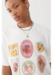 The Champ Clothing Unisex Oversize 100% Cotton Fruit Label White T-Shirt Reclaimed Vintage Style