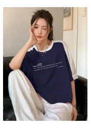 CLAYES Leisure Future Single Jersey T-Shirt - Navy Blue White, Oversize Crew Neck, Short Sleeve