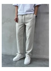 DİFRANSEL Beige Relaks Fit Relaxed Cut Linen Trousers
