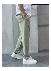 DİFRANSEL بنطال كاكي ريلاكس من الكتان بقصة مريحة