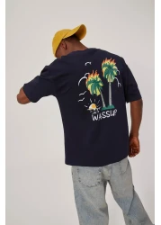 NOMARC Navy Blue T-Shirt - Palm Printed on the Back