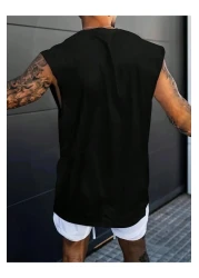 FAVORİST Zero Sleeve GYM Printed Cotton Sports T-shirt