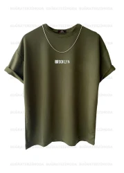 Buğraterzimoda مجموعة قمصان بروكلين مطبوعة للجنسين باللون البني والكاكي والبيج (فضفاضة) مقاس كبير مكونة من 3 قطع