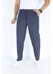 BEYAZTOPTAN Unisex Dark Blue Hambez Elastic Comfortable Fit Cotton Super Battal Training Pants