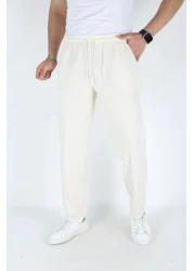 BEYAZTOPTAN Unisex Ecru Hambez Elastic Comfortable Fit Cotton Battal Training Pants