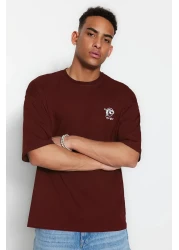  Collection تي شيرت قطني بني كبير الحجم بنمط الشرق الأقصى - TMNSS23TS00170