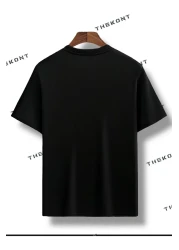 THEKONT تي شيرت/تي شيرت أسود مطبوع بمقاسات كبيرة للجنسين