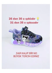 pediashoes حذاء رياضي Kuromi Girl خفيف ومرن مع ضوء بين رقم 26-30