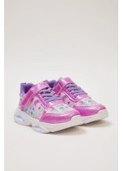 Shoes Pink Light Glitter Detailed Kids Sneakers with Velcro and Laces