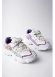 McDark نعل لتقويم العظام - حذاء للأطفال من الجنسين باللون الأبيض والأرجواني مع أربطة مطاطية