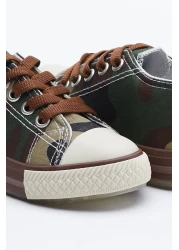 PowerSpeed Children's Unisex Khaki Camouflage Comfortable Fit Lighted Lace-Up Sports Shoes