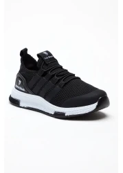 PowerSpeed Children's Unisex Black White Comfortable Fit Striped Lace-Up Sports Shoes