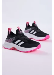 Tonny Black Children's Unisex Black Fuchsia Comfortable Breathable Fabric Lace-Up Sneaker