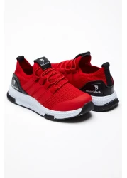 PowerSpeed Children's Unisex Red Comfortable Fit Striped Lace-Up Sports Shoes