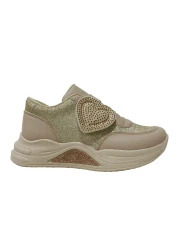 MİNİMASS حذاء رياضي للأطفال من Minimass Mink Brown Gold Heart Velcro