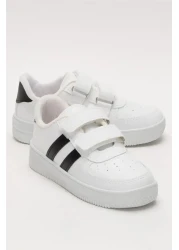 ARS Ayakkabı Casual Boys Girls White Sneakers Velcro Double Stripe Comfortable Lightweight Sneakers