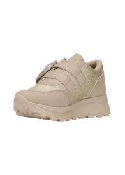 Nstil Beige Girl's Sneaker - Velcro, Glitter and Thick High Stone Bow Detail 143