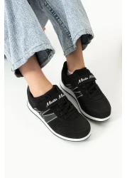 BOUIS Black and White Single Velcro Flexible Faux Leather Children's Sneakers - m Series Sneakers