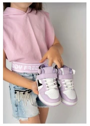 Lambırlent Girls Boys Unisex Lace Up High Top Winter Lilac White Black Sports Basketball Shoes