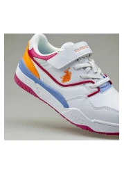 U.S. Polo Assn. حذاء رياضي فيلكرو بناتي، حذاء رياضي من الجلد باللون الأبيض