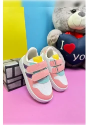 Nstil Unisex Children's Sports Shoes - White, Pink, Velcro, Double Stripe, Comfortable and Lightweight Zl001