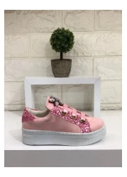 CihanShoes Children's Powder Glitter Lace-Up Shoes