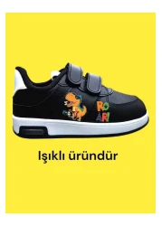 LİASSHOES Black Dino Printed Children's Sneakers - Size 31-35 Range Is Not Lighted