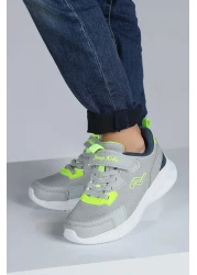 Jump 28106 فيلكرو رمادي فاتح - حذاء رياضي كاجوال للأطفال باللون الأخضر النيون للجنسين